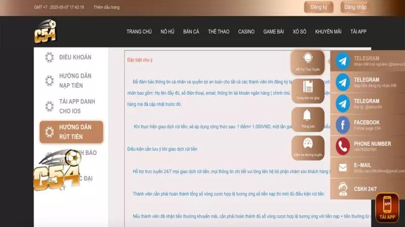 Các phương thức hỗ trợ chính trên C54