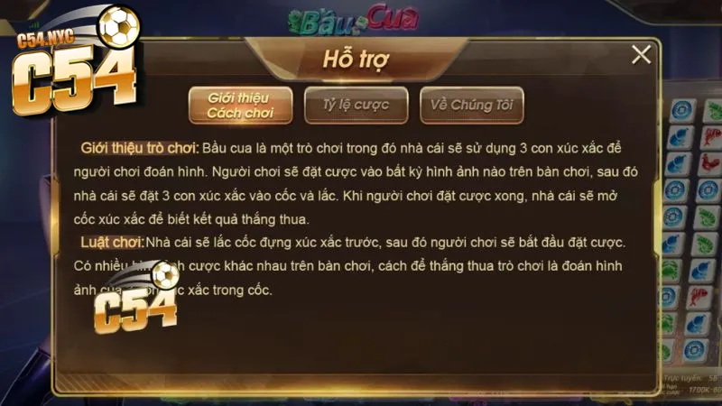 Luật chơi Bầu Cua C54 chi tiết