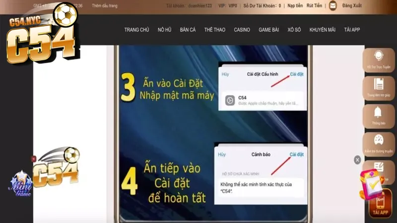 Lưu ý cần thiết giúp tải app C54 thành công